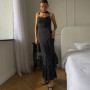 Tuularose Elegant Polka Dot Long Dress Summer Scarf Ribbon Ruffle Halter Pleated Dress Luxury Sleeveless Women's Evening Dresses