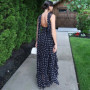 Tuularose Elegant Polka Dot Long Dress Summer Scarf Ribbon Ruffle Halter Pleated Dress Luxury Sleeveless Women's Evening Dresses