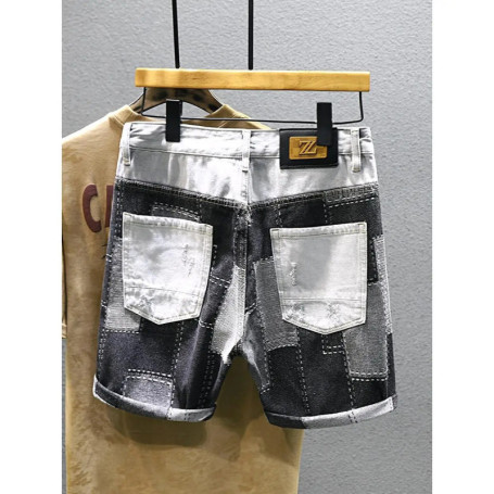 New Fashion Men Light Blue Ripped Denim Short Jeans Man Vintage Stretch Casual Trendy Denim Shorts Man Quality Straight Jeans 38
