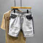 New Fashion Men Light Blue Ripped Denim Short Jeans Man Vintage Stretch Casual Trendy Denim Shorts Man Quality Straight Jeans 38