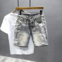 New Fashion Men Light Blue Ripped Denim Short Jeans Man Vintage Stretch Casual Trendy Denim Shorts Man Quality Straight Jeans 38