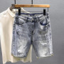 New Fashion Men Light Blue Ripped Denim Short Jeans Man Vintage Stretch Casual Trendy Denim Shorts Man Quality Straight Jeans 38