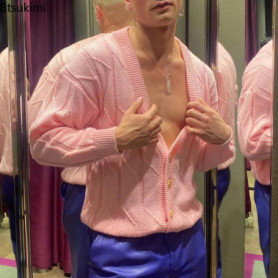 Sexy Deep V-Neck Pink Sweaters Men Fashion Loose Buttoned Long Sleeve Knit Cardigan 2026 Spring Trendy Streetwear Men's Knitwear