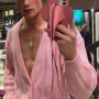 Sexy Deep V-Neck Pink Sweaters Men Fashion Loose Buttoned Long Sleeve Knit Cardigan 2026 Spring Trendy Streetwear Men's Knitwear