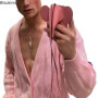 Sexy Deep V-Neck Pink Sweaters Men Fashion Loose Buttoned Long Sleeve Knit Cardigan 2026 Spring Trendy Streetwear Men's Knitwear