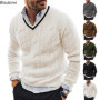 New2026 Men's Winter Knitted Sweater V-Neck Knitted Pullovers Club Party Solid Slim Warm Knitwear Sweaters Male Streetwear Tops