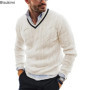 New2026 Men's Winter Knitted Sweater V-Neck Knitted Pullovers Club Party Solid Slim Warm Knitwear Sweaters Male Streetwear Tops