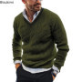 New2026 Men's Winter Knitted Sweater V-Neck Knitted Pullovers Club Party Solid Slim Warm Knitwear Sweaters Male Streetwear Tops