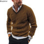 New2026 Men's Winter Knitted Sweater V-Neck Knitted Pullovers Club Party Solid Slim Warm Knitwear Sweaters Male Streetwear Tops