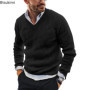 New2026 Men's Winter Knitted Sweater V-Neck Knitted Pullovers Club Party Solid Slim Warm Knitwear Sweaters Male Streetwear Tops