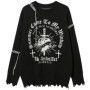 Gothic Punk Men Sweaters Cross Graphic Vintage Oversized Y2K Sweaters Knit Jumper Streetwear Harajuku Hip Hop Sweaters Knitwear