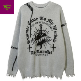 Gothic Punk Men Sweaters Cross Graphic Vintage Oversized Y2K Sweaters Knit Jumper Streetwear Harajuku Hip Hop Sweaters Knitwear