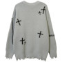 Gothic Punk Men Sweaters Cross Graphic Vintage Oversized Y2K Sweaters Knit Jumper Streetwear Harajuku Hip Hop Sweaters Knitwear