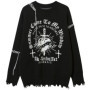 Gothic Punk Men Sweaters Cross Graphic Vintage Oversized Y2K Sweaters Knit Jumper Streetwear Harajuku Hip Hop Sweaters Knitwear
