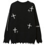Gothic Punk Men Sweaters Cross Graphic Vintage Oversized Y2K Sweaters Knit Jumper Streetwear Harajuku Hip Hop Sweaters Knitwear