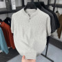 Men Trendy Henry Collar Knitwear Spring Summer 2025 Male Breathable 100 Cotton Clothes Short Sleeve Tops Pullover Knit T-shirts