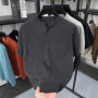 Men Trendy Henry Collar Knitwear Spring Summer 2025 Male Breathable 100 Cotton Clothes Short Sleeve Tops Pullover Knit T-shirts