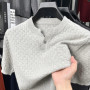 Men Trendy Henry Collar Knitwear Spring Summer 2025 Male Breathable 100 Cotton Clothes Short Sleeve Tops Pullover Knit T-shirts
