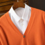 Loose Men's Knitted Wool V-Neck Cardigan Autumn Winter Base Layer Shirt Open Front Sweater Casual Style Large Size Knitwear