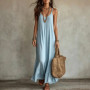 Backless Cami Dresses Summer Women Boho Dress Spaghetti Strap Sleeveless Casual Maxi Dress Long Sundress Holiday Beach Wear