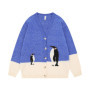 Cartoon Penguin Printed Full Cardigan Sweater with Buttons Casual V Neck Knit Cardigans Oversized Fashion Knitwears Y2k 2025
