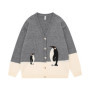 Cartoon Penguin Printed Full Cardigan Sweater with Buttons Casual V Neck Knit Cardigans Oversized Fashion Knitwears Y2k 2025