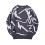 2025 New Men Graffiti Jacquard Pullover Sweater Casual Round Neck Contrast Color Knitwear Streetwear Fashion