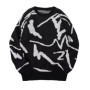 2025 New Men Graffiti Jacquard Pullover Sweater Casual Round Neck Contrast Color Knitwear Streetwear Fashion