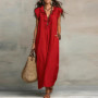 Summer V Neck Ruffle A-Line Party Dresses Elegant Butterfly Sleeve Bohemian Long Dress Loose Pocket Women Casual Maxi Dresses