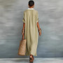 2026 Spring Turn-down Collar Button Shirt Dress Woman Casual Patchwork Loose Long Dress Summer Short Sleeve Beach Vacation Dress
