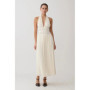 Women's halter neck pleated long dress Elegant white backless summer beach dress Casual wear for beach vacation, party cocktail
