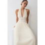 Women's halter neck pleated long dress Elegant white backless summer beach dress Casual wear for beach vacation, party cocktail