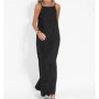 Women Cotton linen Side Split Long Slip Dress Summer Lady Strapless Solid Color Holiday Party Dresses