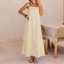 Beach Casual Spaghrtti Strap Long Dress Women Summer 2026 Elegant Sleeveless Backless Lace Maxi Dresses Casual