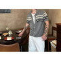 New Retro Contrasting Color Lapel Button Versatile Knitted Shirt Short Sleeved Cardigan Men's Summer Jacket
