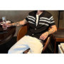 New Retro Contrasting Color Lapel Button Versatile Knitted Shirt Short Sleeved Cardigan Men's Summer Jacket