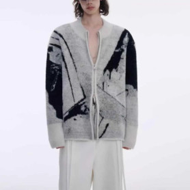 Autumn New Men's Gradient Cardigan Sweater American Retro Fashion Trendy Casual High Street Loose Fit Niche Men's Top 2025