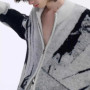 Autumn New Men's Gradient Cardigan Sweater American Retro Fashion Trendy Casual High Street Loose Fit Niche Men's Top 2025