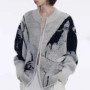 Autumn New Men's Gradient Cardigan Sweater American Retro Fashion Trendy Casual High Street Loose Fit Niche Men's Top 2025