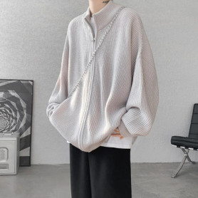 Spring Cardigan Coat Mens Knitted Sweater Stand Collar Loose Fit Big Tall Plus Size Solid Color Casual Outwear 2025 Fashion