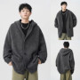 Spring and Autumn Grey Casual Knitted Cardigan Hooded Sweater Pocket Korean Fashion Jacket Y2K Men's Wear