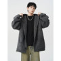 Spring and Autumn Grey Casual Knitted Cardigan Hooded Sweater Pocket Korean Fashion Jacket Y2K Men's Wear