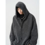 Spring and Autumn Grey Casual Knitted Cardigan Hooded Sweater Pocket Korean Fashion Jacket Y2K Men's Wear