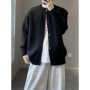 Spring and Autumn Grey Casual Knitted Cardigan Hooded Sweater Pocket Korean Fashion Jacket Y2K Men's Wear
