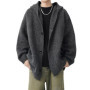 Spring and Autumn Grey Casual Knitted Cardigan Hooded Sweater Pocket Korean Fashion Jacket Y2K Men's Wear