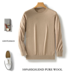 100 Pure Merino Wool Sweater Men's Round Collar Pullover Spring Autumn New Business Knitted Tops Casual Large Size Men's Shirt