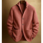 2026 Spring Autumn Men's Fashion Casual Knit Cardigan Single Breasted Green Fruit-shaped Collar Solid Color Long Sleeve Jacket