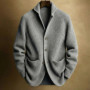 2026 Spring Autumn Men's Fashion Casual Knit Cardigan Single Breasted Green Fruit-shaped Collar Solid Color Long Sleeve Jacket