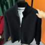 Men's Open Cardigan Solid Color Zipper Knitted Sweater Slim Fit Stand-up Collar Half-high Outerwear