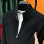 Men's Open Cardigan Solid Color Zipper Knitted Sweater Slim Fit Stand-up Collar Half-high Outerwear
